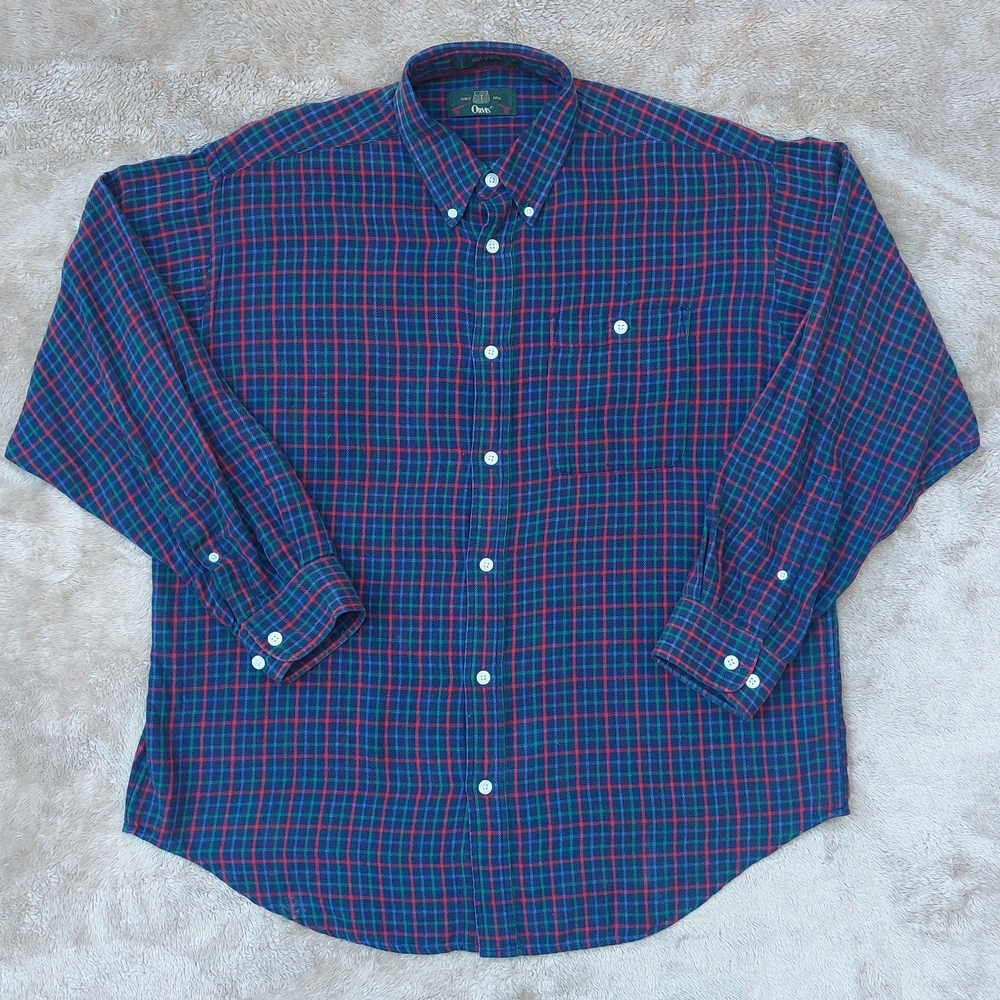 Vtg Orvis Men's Blue Res Check Casual Button Down Oxford Shirt | L